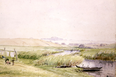 akvarelmaleri af Aarhus Å mod Vest