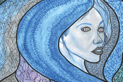 En kvinde med blåt hår