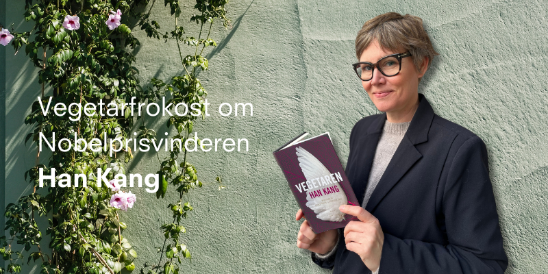 Portræt af Grith Ravn med Han Kang roman Vegetaren