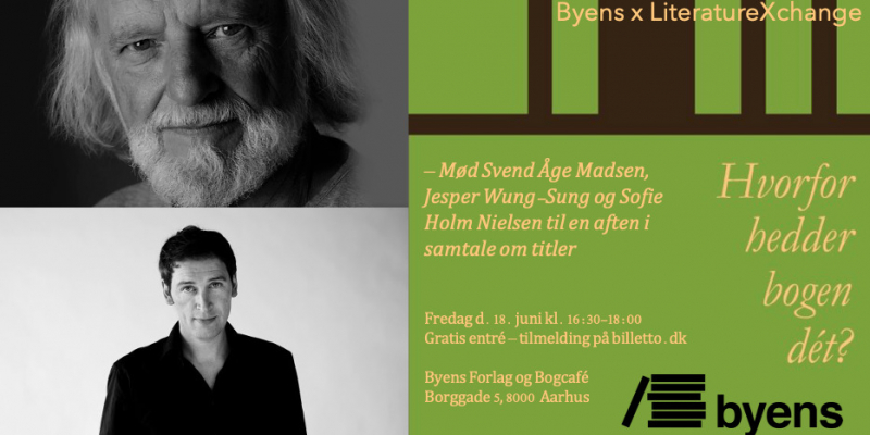 Annonce for arrangementet med portrætter af Svend Åge Madsen og Jesper Wung-Sung