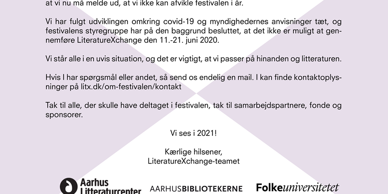 LiteratureXchange afvikles ikke i 2020