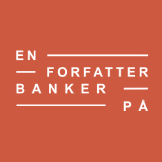 Teksten En forfatter banker på på en orangerød baggrund